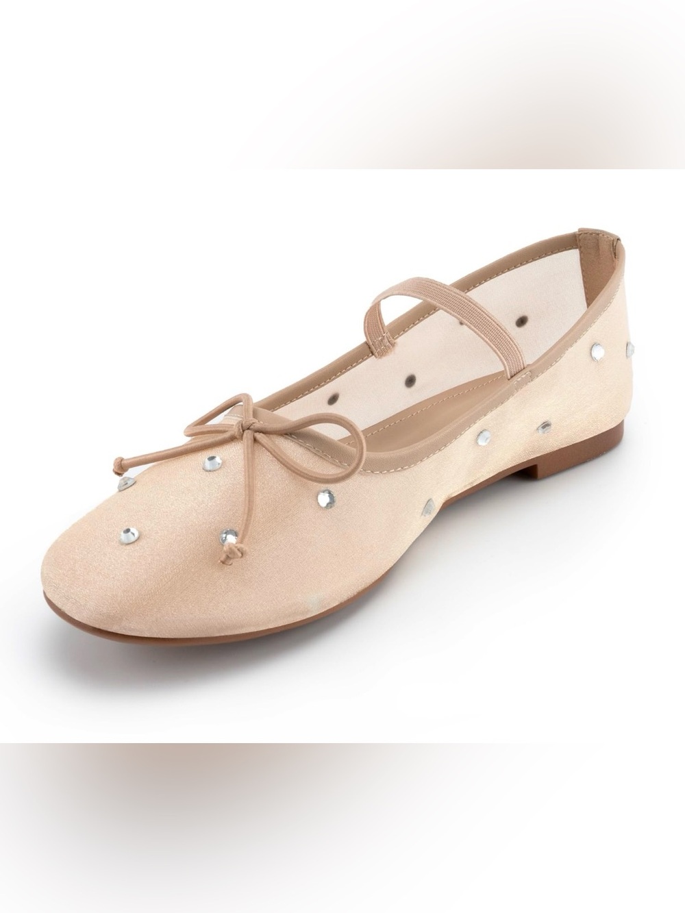 Women's Nude Embellished Mary Jane Ballet Flat